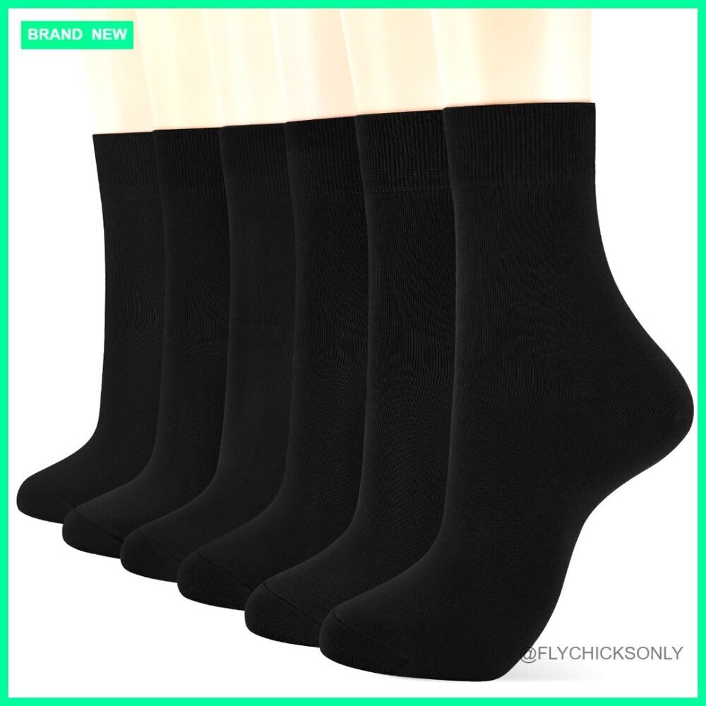 6-Pair Women's Cotton Crew Socks - Soft Athletic Dress Socks Size 5-11